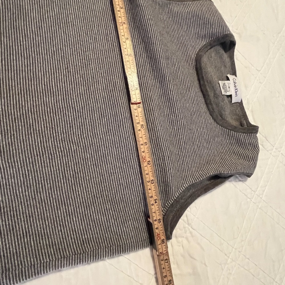 Calvin Klein 2 Piece Tank Top Cardigan Set Women 100% Cotton Gray White Stripe M - Picture 13 of 16